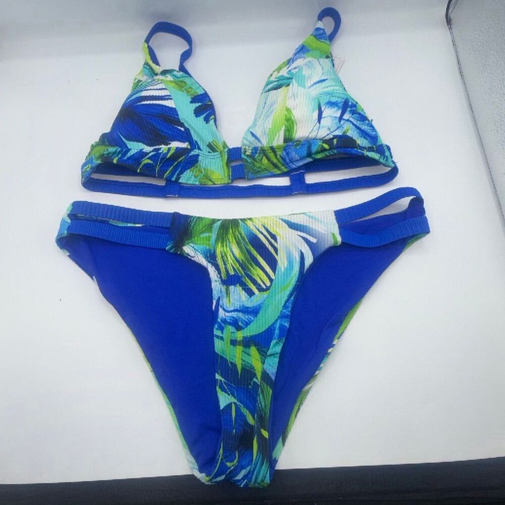 TINI BIKINI BLE and Green Palm Print 2 Piece Bikini- L {NWT}